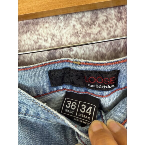 Anchor Blue Jeans Mens 36x34 Blue Y2K Beyond Baggy Loose Fit Wide Leg Distressed - Picture 3 of 12